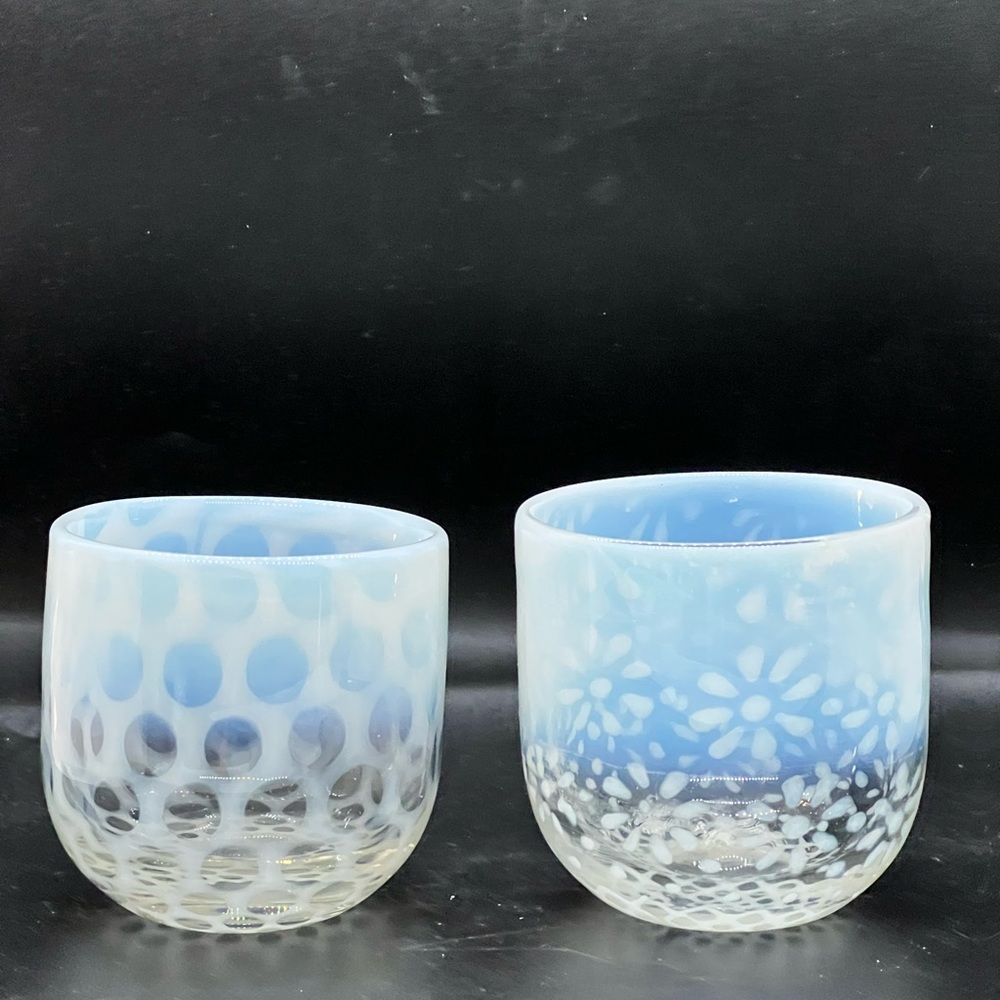 Pair of white Opalescent Glass tea light candle Votives